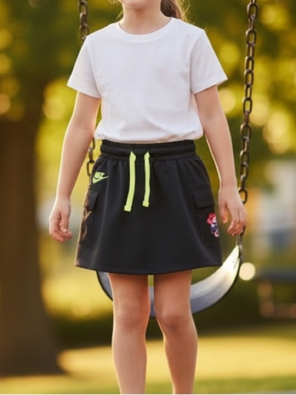 Nike Black Girls' Skirt with Neon Yellow Drawstring